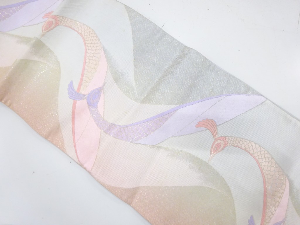 JAPANESE KIMONO / ANTIQUE FUKURO OBI / SILK / WOVEN PEACOCK